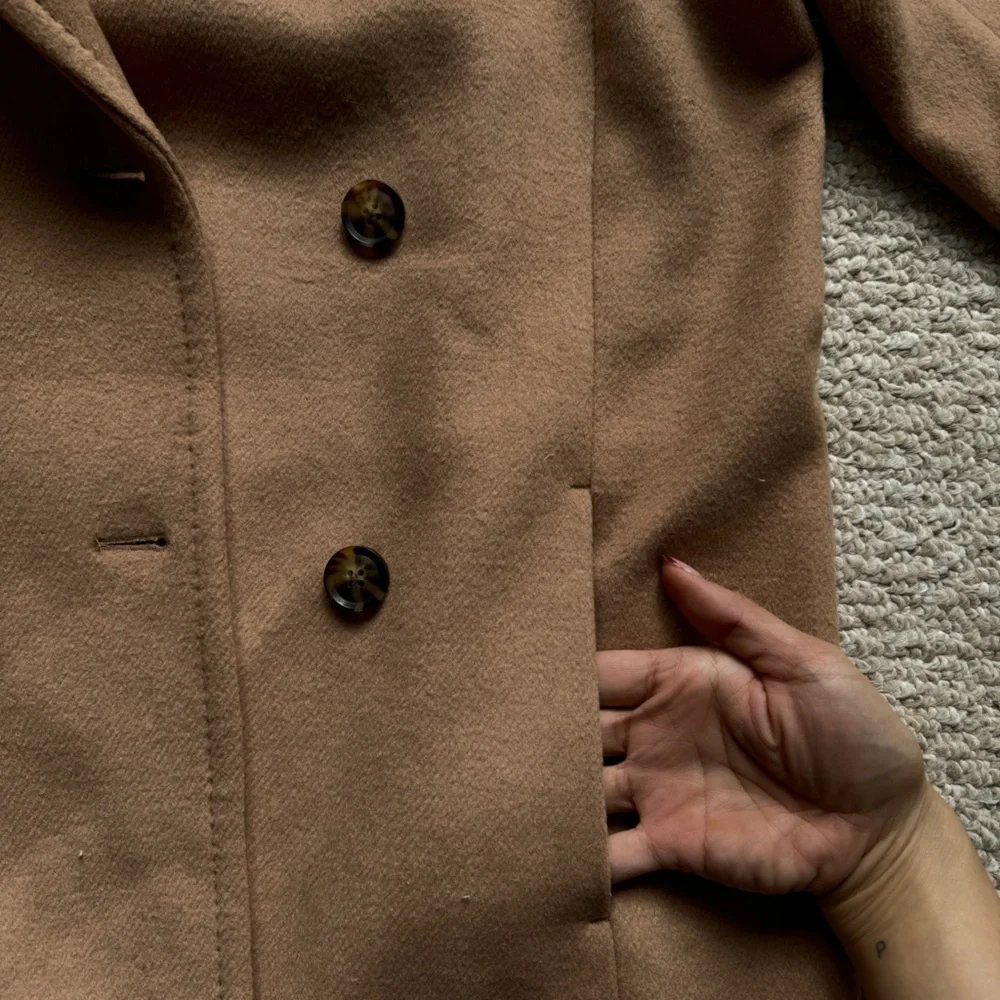 Light brown camel colour double breasted fall jacket - Picture 4 of 12